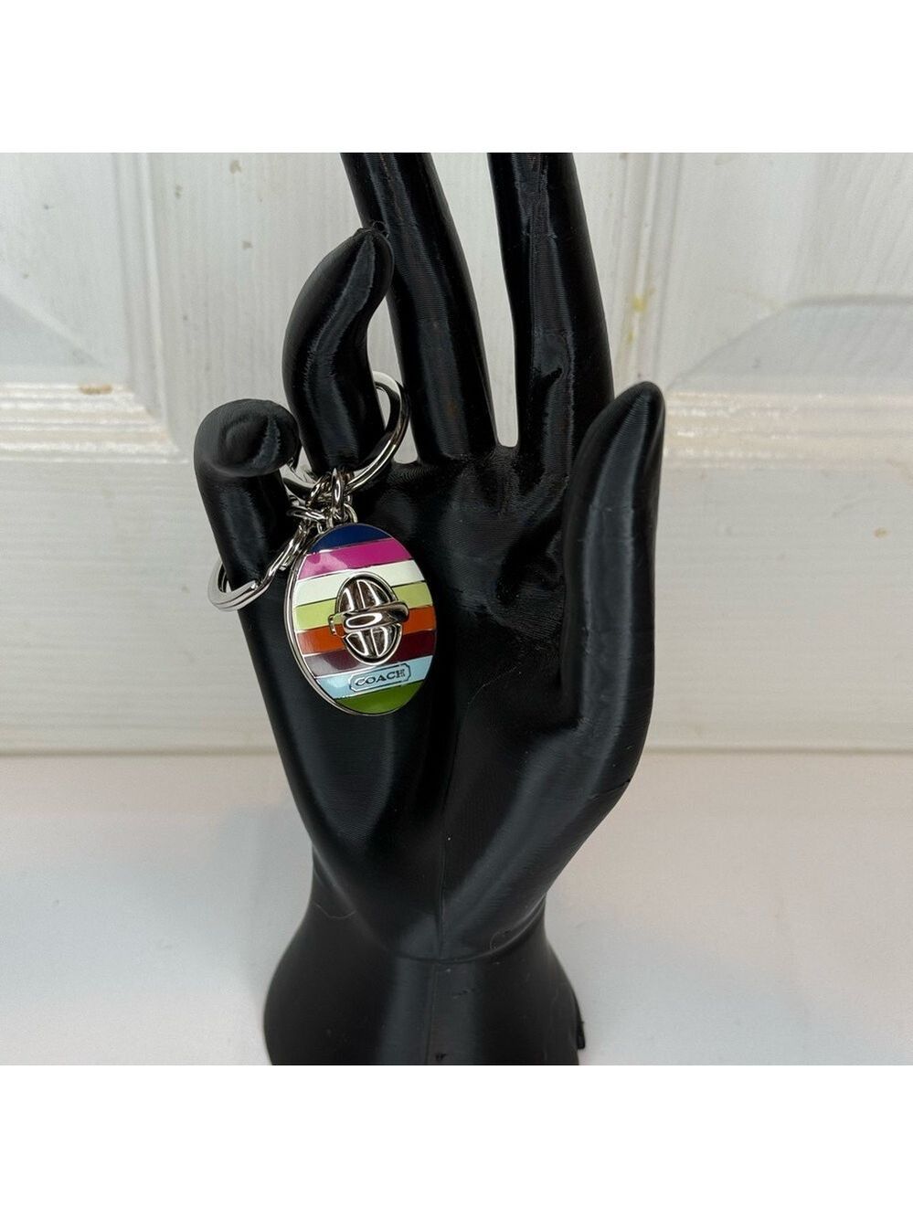 ❤️ COACH LEGACY STRIPE TURLOCK VALET KEYCHAIN - Picture 2 of 16